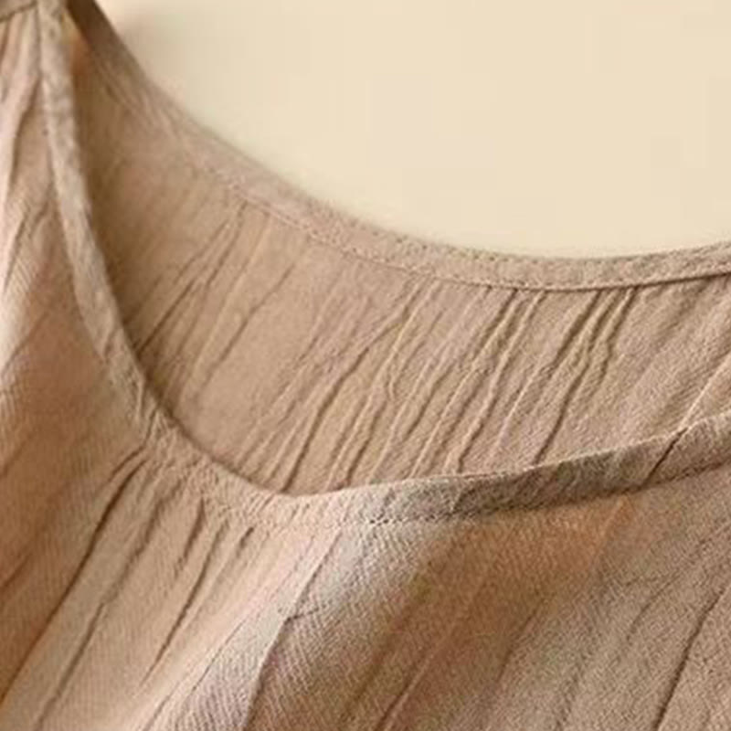 Buddha Stones Casual Plain Handmade Drawstring Waist Midi Dress Sleeveless Dress With Pockets - image 2