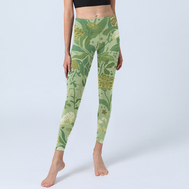 Buddha Stones Various Flower Leaves Pattern Print Gym Leggings Women's Yoga Pants - image 5