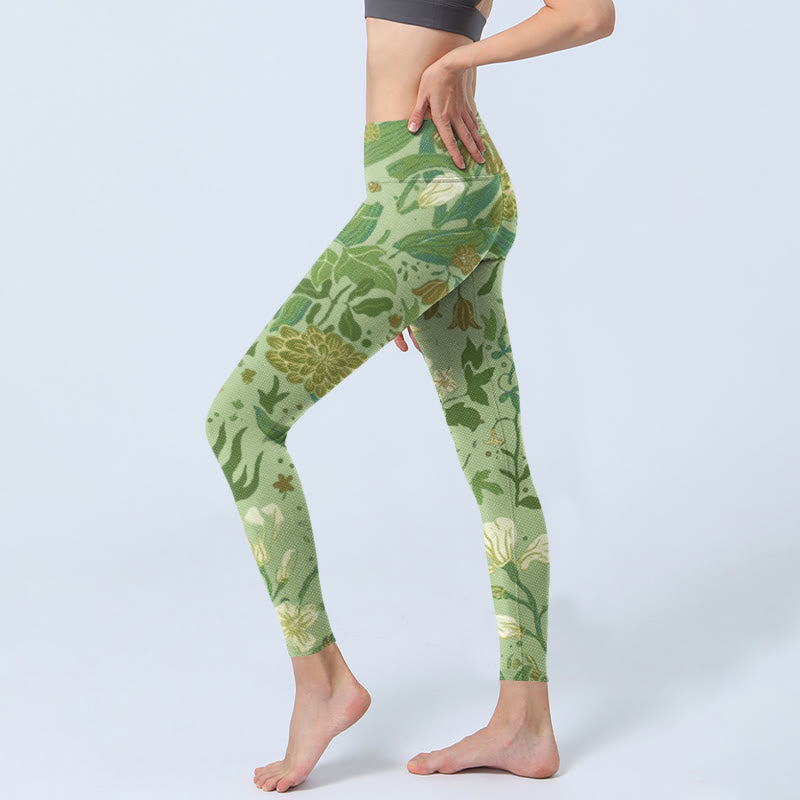 Buddha Stones Various Flower Leaves Pattern Print Gym Leggings Women's Yoga Pants - image 2