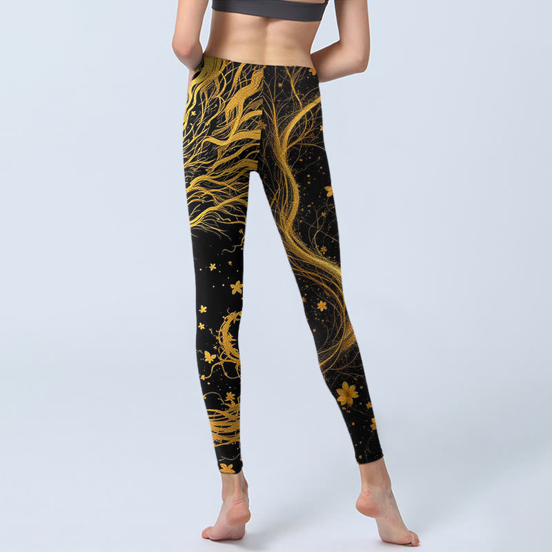Buddha Stones Golden Dragon Pattern Print Gym Leggings Women's Yoga Pants - image 6