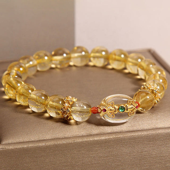 Buddha Stones Natural Golden Rutilated Quartz Beads Auspiciousness Bracelet - image 3