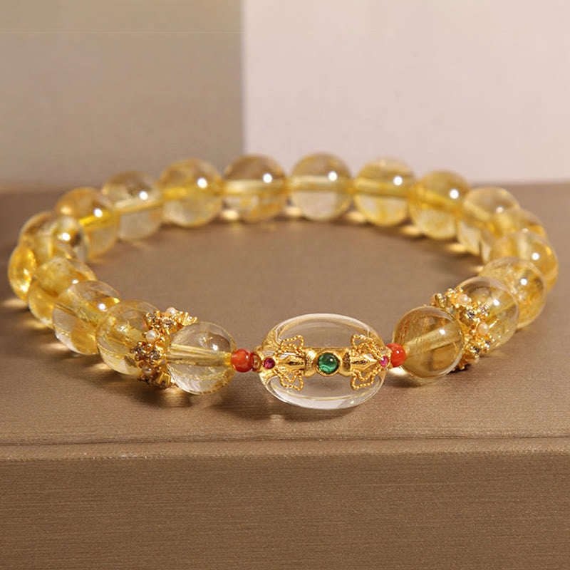 Buddha Stones Natural Golden Rutilated Quartz Beads Auspiciousness Bracelet - image 1
