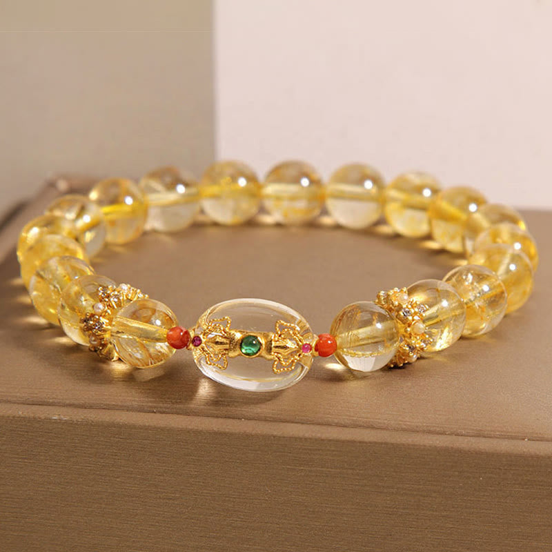 Buddha Stones Natural Golden Rutilated Quartz Beads Auspiciousness Bracelet - Rutilated Quartz(Wrist Circumference: 15-17cm) - image 0