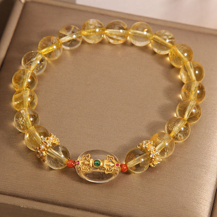 Buddha Stones Natural Golden Rutilated Quartz Beads Auspiciousness Bracelet - image 2