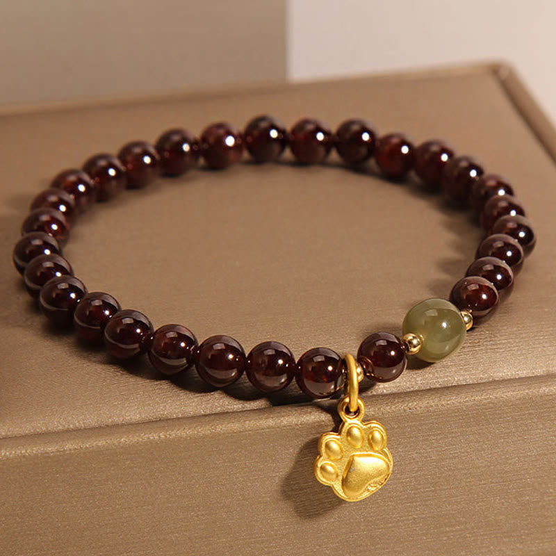 Buddha Stones Cat's Paw Garnet Hetian Jade Beads Purification Bracelet - image 6