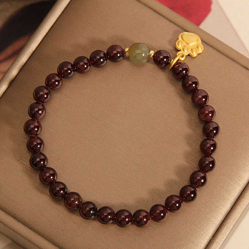 Buddha Stones Cat's Paw Garnet Hetian Jade Beads Purification Bracelet - image 1