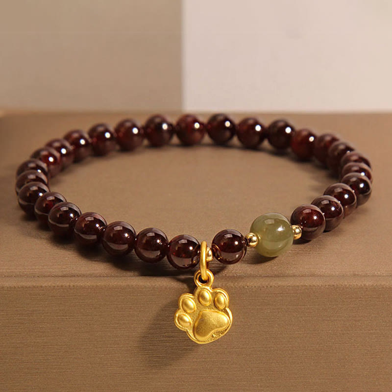 Buddha Stones Cat's Paw Garnet Hetian Jade Beads Purification Bracelet - Garnet (Wrist Circumference 15-17cm) - image 0