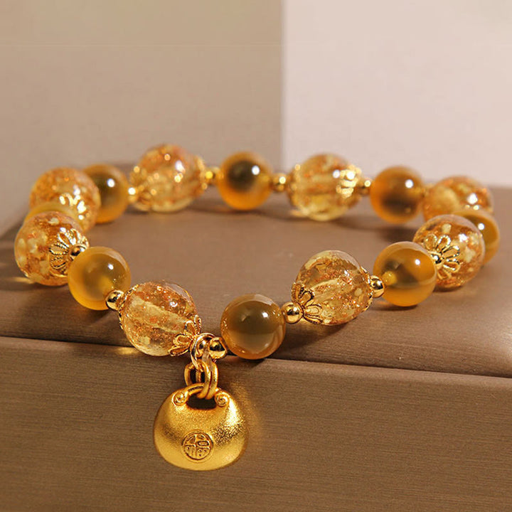 Buddha Stones Yellow Candy Agate Fu Character Blessing Bag Healing Bracelet - image 4