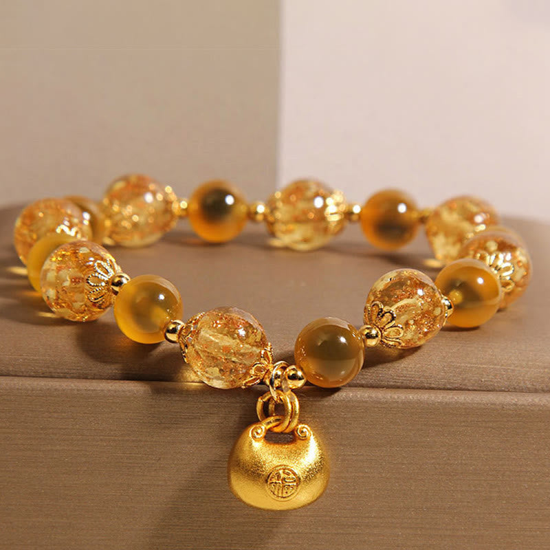Buddha Stones Yellow Candy Agate Fu Character Blessing Bag Healing Bracelet - Candy Agate(Wrist Circumference: 15-17cm) - image 0