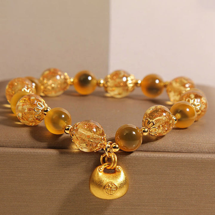 Buddha Stones Yellow Candy Agate Fu Character Blessing Bag Healing Bracelet - Candy Agate(Wrist Circumference: 15-17cm) - image 0