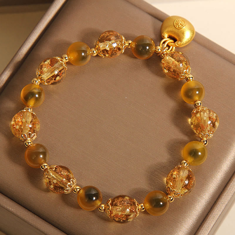 Buddha Stones Yellow Candy Agate Fu Character Blessing Bag Healing Bracelet - image 2