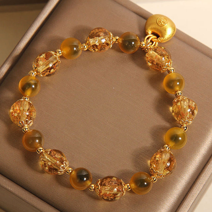 Buddha Stones Yellow Candy Agate Fu Character Blessing Bag Healing Bracelet - image 2