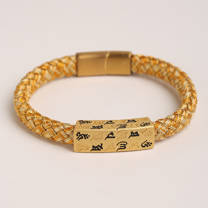 Buddha Stones Tibetan Om Mani Padme Hum Various Colors Rope Gold Thread Diamond Knot Luck Buckle Bracelet - Yellow Rope - 19cm - image 9
