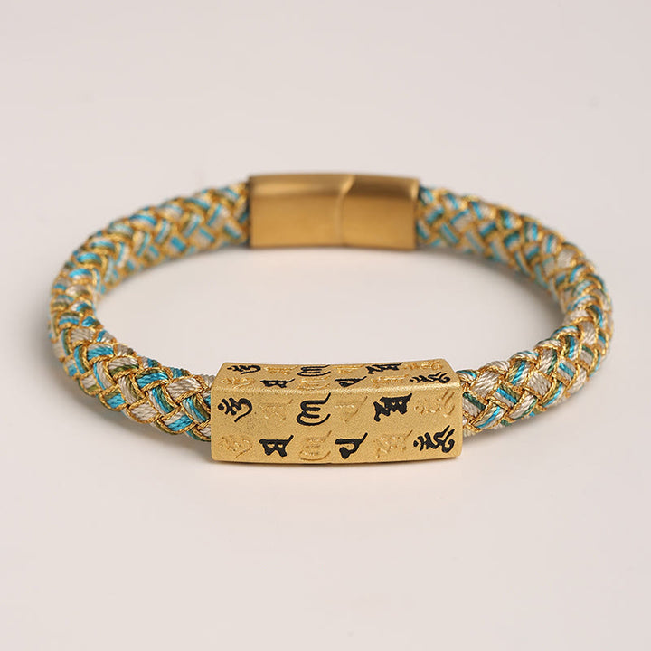 Buddha Stones Tibetan Om Mani Padme Hum Various Colors Rope Gold Thread Diamond Knot Luck Buckle Bracelet - Blue Rope - 19cm - image 7