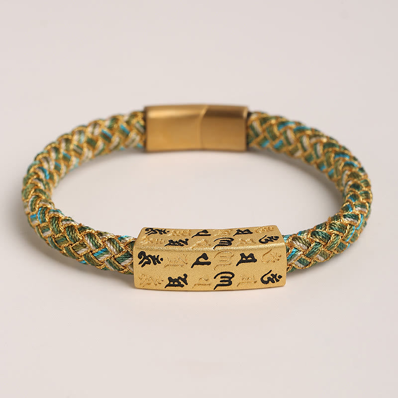 Buddha Stones Tibetan Om Mani Padme Hum Various Colors Rope Gold Thread Diamond Knot Luck Buckle Bracelet - Green Rope - 19cm - image 8