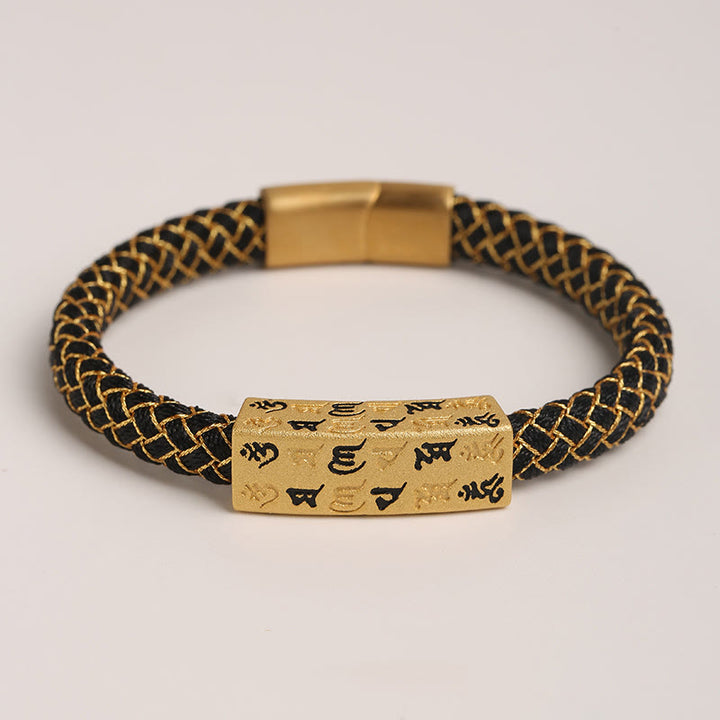 Buddha Stones Tibetan Om Mani Padme Hum Various Colors Rope Gold Thread Diamond Knot Luck Buckle Bracelet - Black Rope - 19cm - image 10