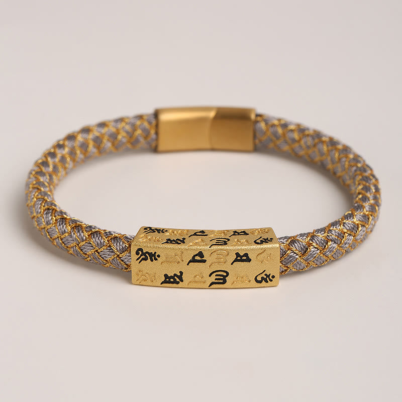 Buddha Stones Tibetan Om Mani Padme Hum Various Colors Rope Gold Thread Diamond Knot Luck Buckle Bracelet - Gray Rope - 19cm - image 11