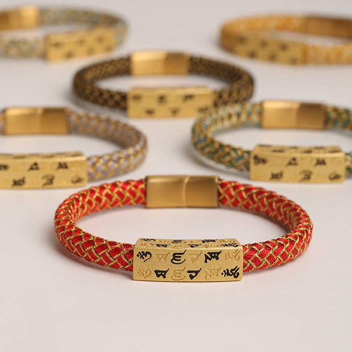 Buddha Stones Tibetan Om Mani Padme Hum Various Colors Rope Gold Thread Diamond Knot Luck Buckle Bracelet - image 12