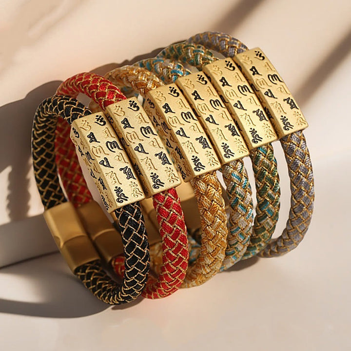 Buddha Stones Tibetan Om Mani Padme Hum Various Colors Rope Gold Thread Diamond Knot Luck Buckle Bracelet - image 18