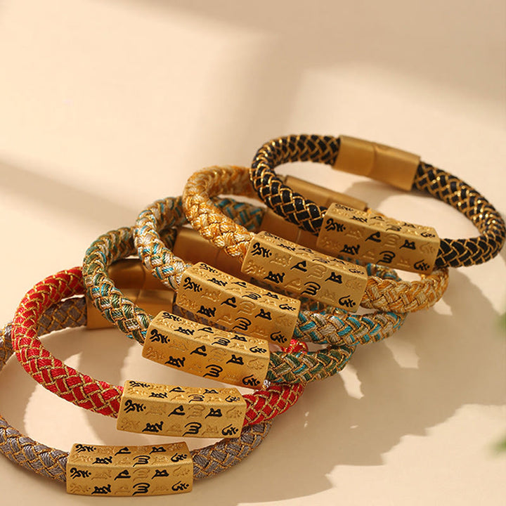 Buddha Stones Tibetan Om Mani Padme Hum Various Colors Rope Gold Thread Diamond Knot Luck Buckle Bracelet - image 21