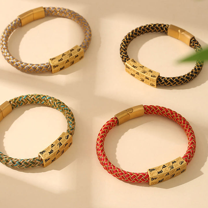 Buddha Stones Tibetan Om Mani Padme Hum Various Colors Rope Gold Thread Diamond Knot Luck Buckle Bracelet - image 13