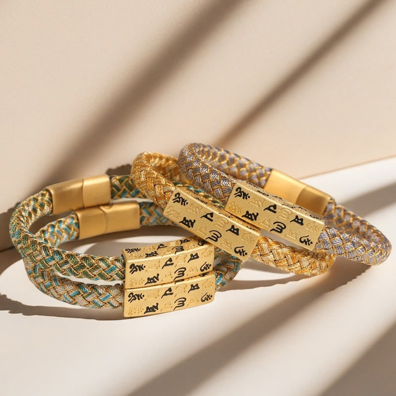 Buddha Stones Tibetan Om Mani Padme Hum Various Colors Rope Gold Thread Diamond Knot Luck Buckle Bracelet - image 17