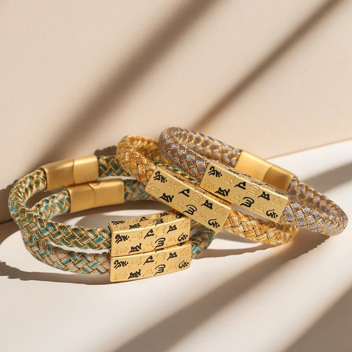 Buddha Stones Tibetan Om Mani Padme Hum Various Colors Rope Gold Thread Diamond Knot Luck Buckle Bracelet - image 17