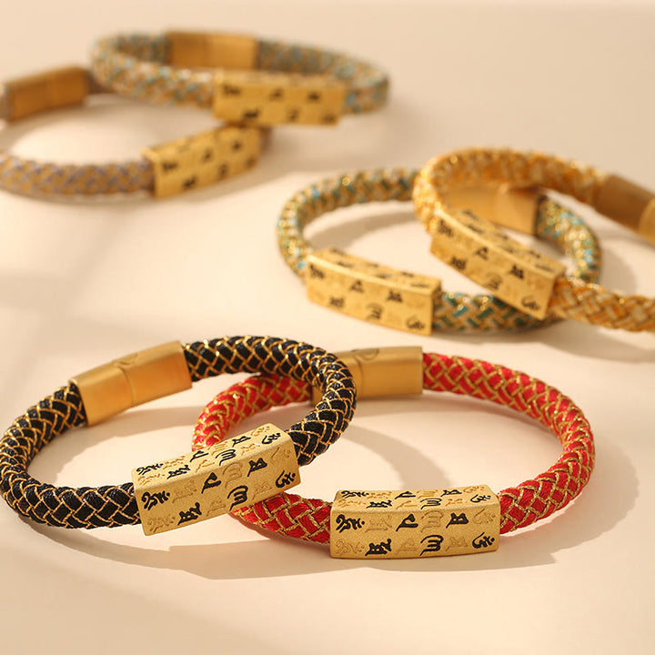 Buddha Stones Tibetan Om Mani Padme Hum Various Colors Rope Gold Thread Diamond Knot Luck Buckle Bracelet - image 19