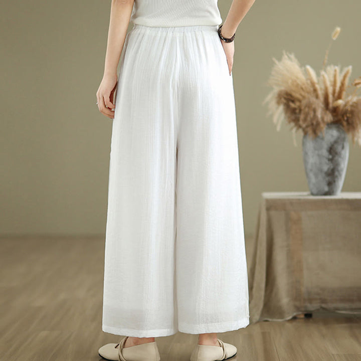 Buddha Stones Casual Vintage Side Slit Hem Design Cotton Linen Women's Wide Leg Pants With Pockets - image 12
