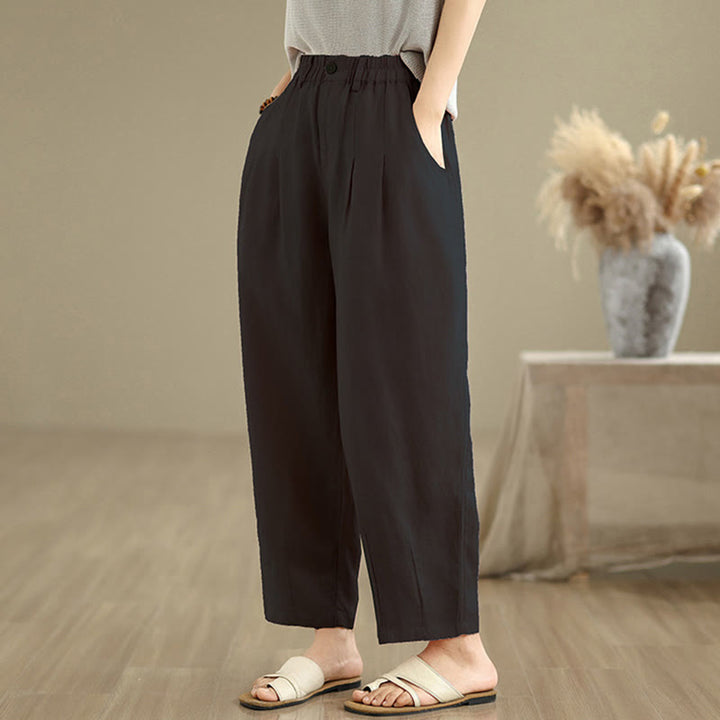 Buddha Stones Casual Summer Solid Color High Waist Women's Cotton Linen Harem Pants With Pockets - image 10