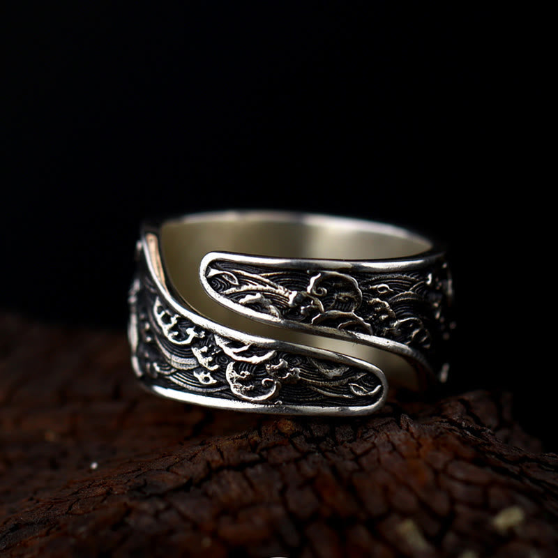 Buddha Stones Adjustable Opening 925 Sterling Silver Lucky Koi Fish Copper Coin Auspicious Clouds Wealth Ring - image 3