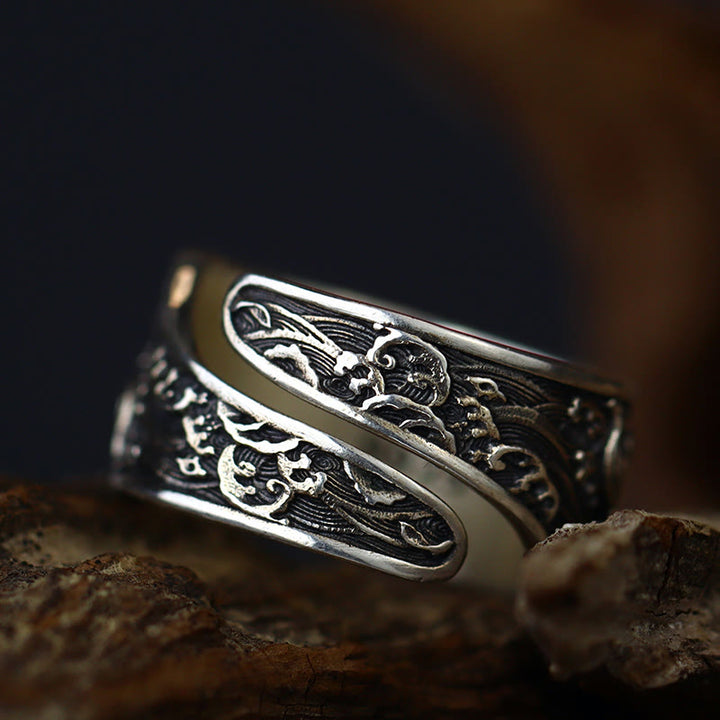 Buddha Stones Adjustable Opening 925 Sterling Silver Lucky Koi Fish Copper Coin Auspicious Clouds Wealth Ring - image 11
