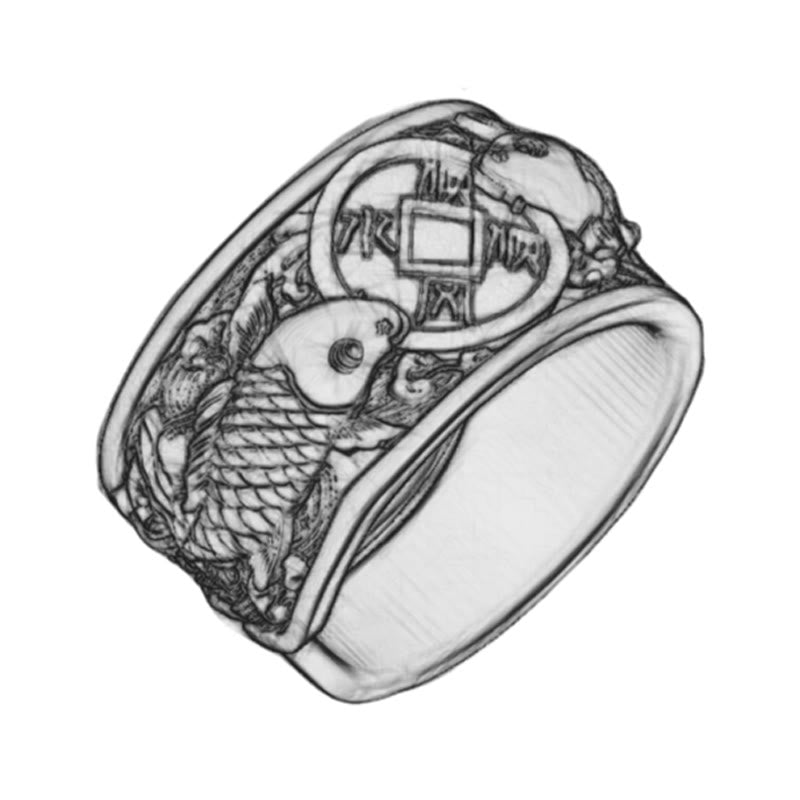Buddha Stones Adjustable Opening 925 Sterling Silver Lucky Koi Fish Copper Coin Auspicious Clouds Wealth Ring - image 9