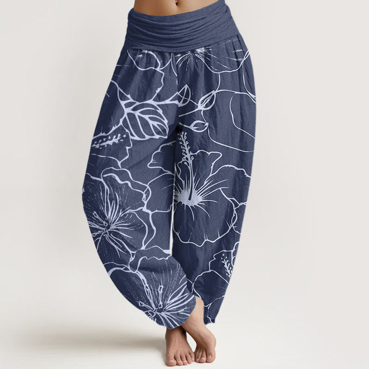 Buddha Stones Morning Glory Flowers Pattern Design Women's Elastic Waist Harem Pants - SteelBlue - US22，UK/AU26，EU54 (6XL) - image 0