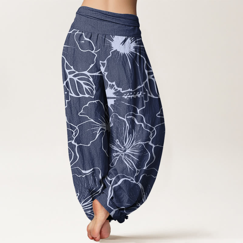 Buddha Stones Morning Glory Flowers Pattern Design Women's Elastic Waist Harem Pants - image 1