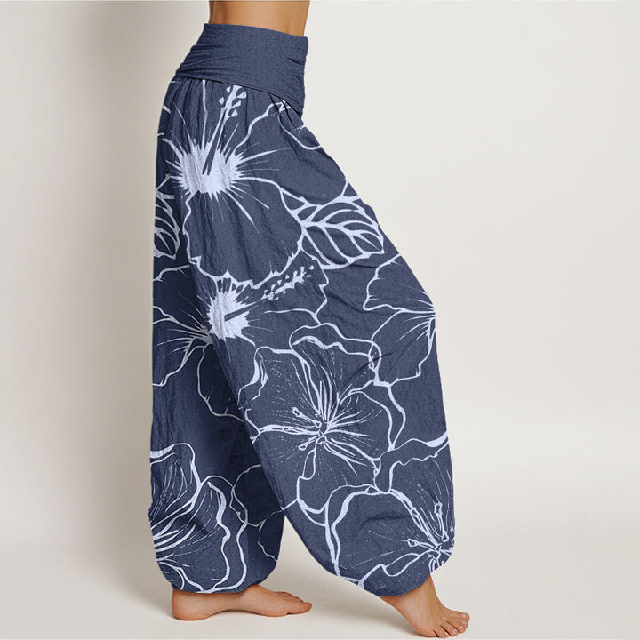 Buddha Stones Cotton Morning Glory Flowers Pattern Design Women's Elastic Waist Harem Pants - image 2