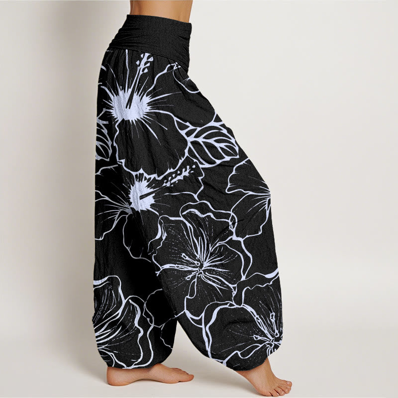 Buddha Stones Morning Glory Flowers Pattern Design Women's Elastic Waist Harem Pants - image 9