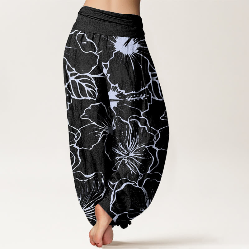 Buddha Stones Cotton Morning Glory Flowers Pattern Design Women's Elastic Waist Harem Pants - image 8