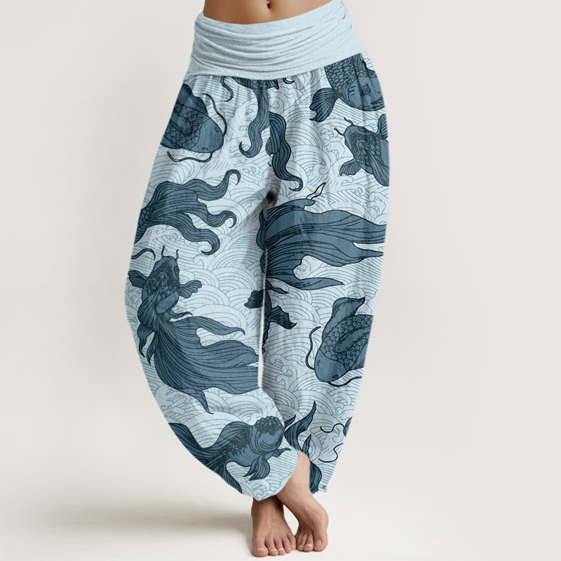 Buddha Stones Koi Fish Waves Pattern Design Women's Elastic Waist Harem Pants - PaleTurquoise - US22，UK/AU26，EU54 (6XL) - image 4