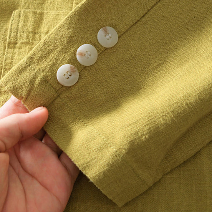 Buddha Stones Long Sleeve Button Placket Design Men's Cotton Linen Jacket Shirt With Pockets - image 26