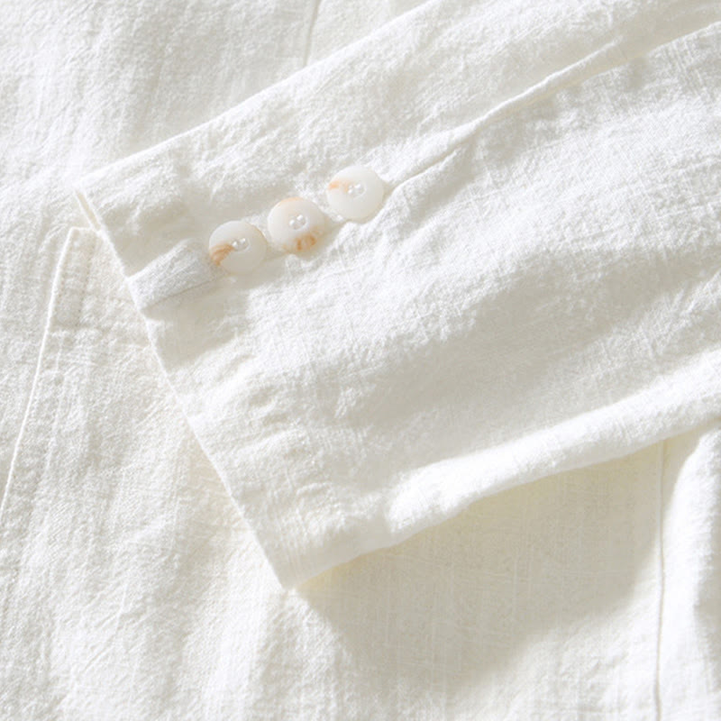 Buddha Stones Long Sleeve Button Placket Design Men's Cotton Linen Jacket Shirt With Pockets - image 8