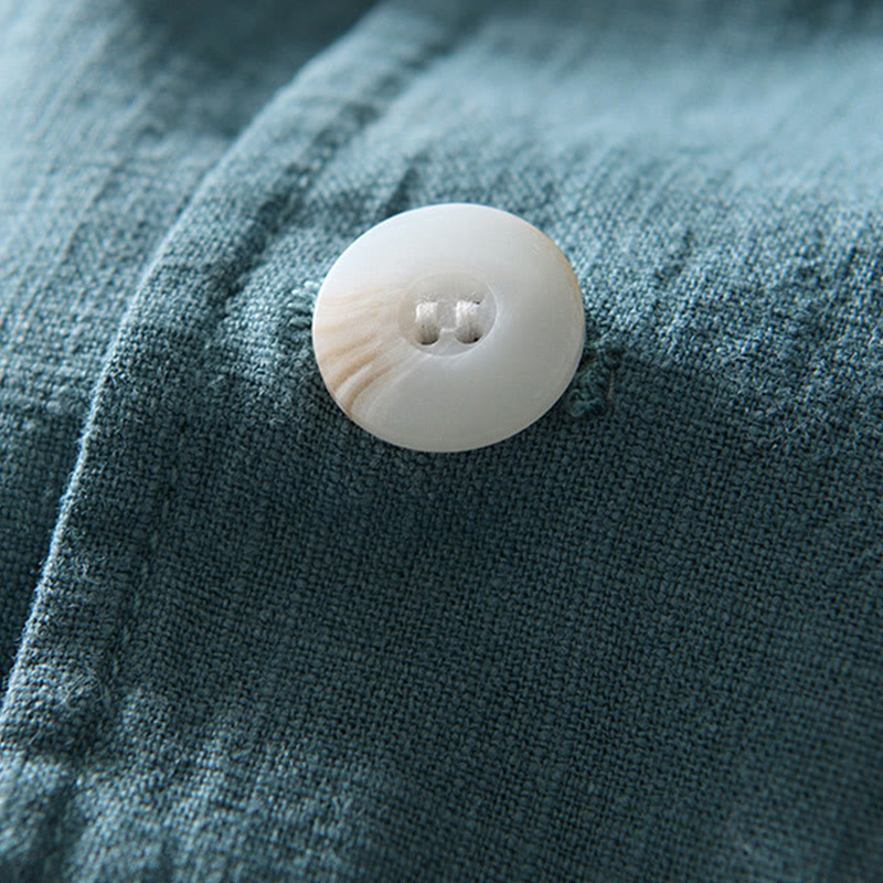 Buddha Stones Long Sleeve Button Placket Design Men's Cotton Linen Jacket Shirt With Pockets - image 3