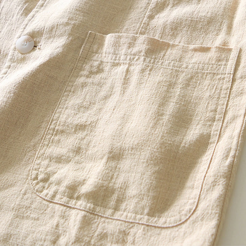 Buddha Stones Long Sleeve Button Placket Design Men's Cotton Linen Jacket Shirt With Pockets - image 12