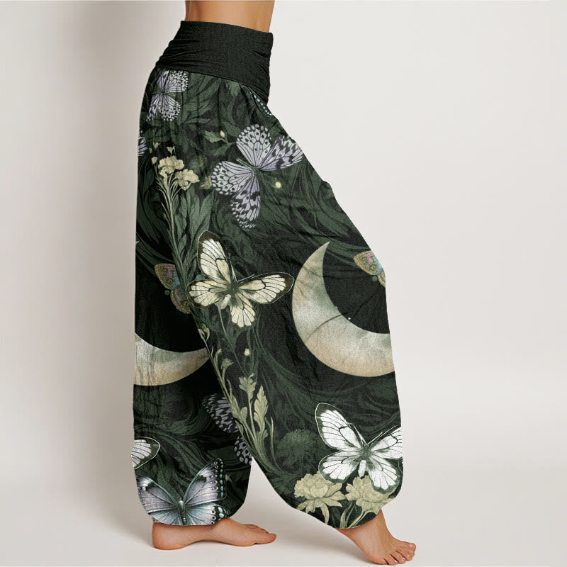 Buddha Stones Butterfly Flowers Crescent Moon Pattern Design Women's Elastic Waist Harem Pants - image 6