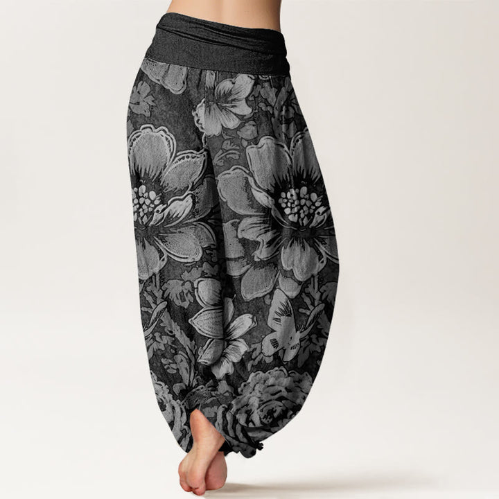 Buddha Stones Peony Flowers Butterfly Pattern Design Women's Elastic Waist Harem Pants - image 5