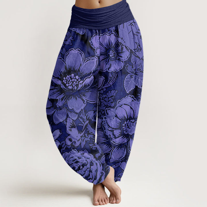 Buddha Stones Peony Flowers Butterfly Pattern Design Women's Elastic Waist Harem Pants - DarkViolet - US22，UK/AU26，EU54 (6XL) - image 7