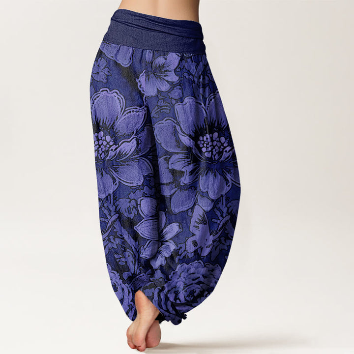 Buddha Stones Peony Flowers Butterfly Pattern Design Women's Elastic Waist Harem Pants - image 8