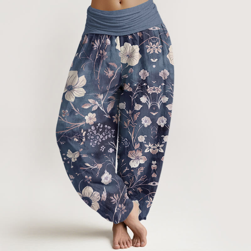 Buddha Stones White Flowers Winding Vines Pattern Design Women's Elastic Waist Harem Pants - SkyBlue - US22，UK/AU26，EU54 (6XL) - image 7