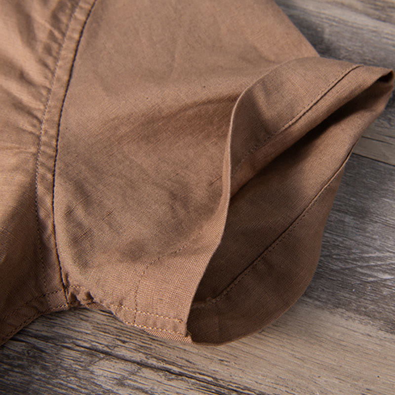 Buddha Stones Daily Plain Patch Color Matching Design Men's Short Sleeve Cotton Linen Shirt - image 15