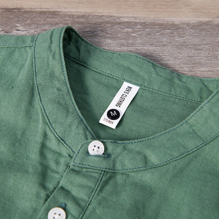 Buddha Stones Daily Plain Patch Color Matching Design Men's Short Sleeve Cotton Linen Shirt - image 5